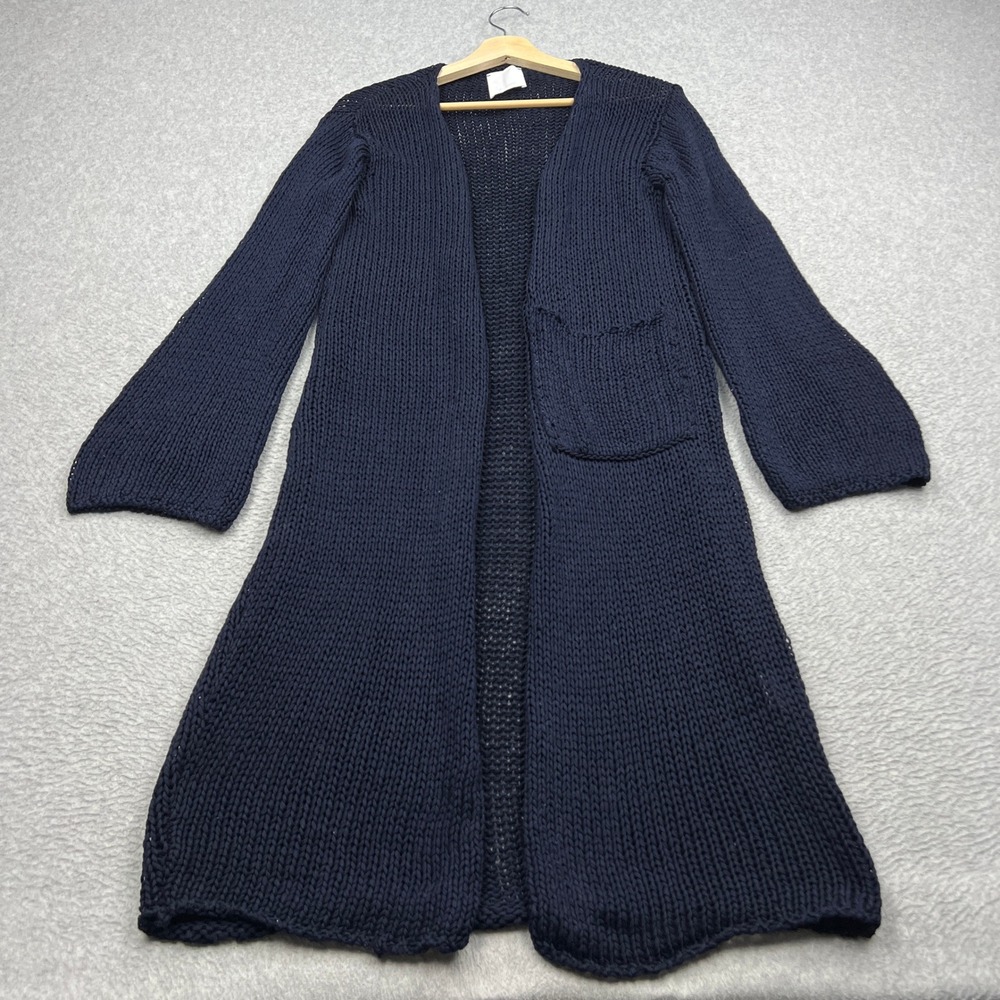 MJ Watson Cardigan Womens Small Blue Open Pocket Longline Chunky Knit Italy